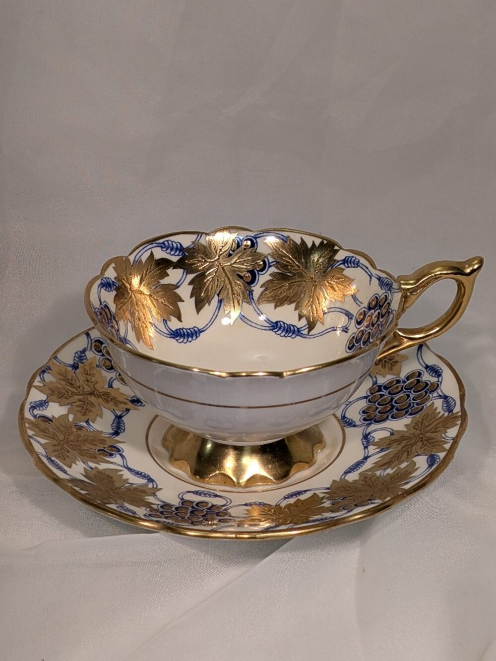 Vintage Royal Stafford La Vigne D'Or Teacup Saucer Blue Gold England